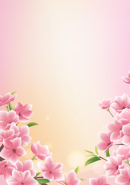 las ilustraciones verticales diseñan un fondo de flores de melocotón en flor