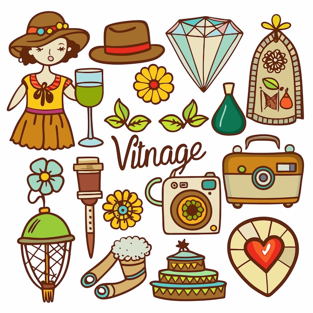 Ilustraciones vintage dibujadas a mano para álbumes de recortes o diseños