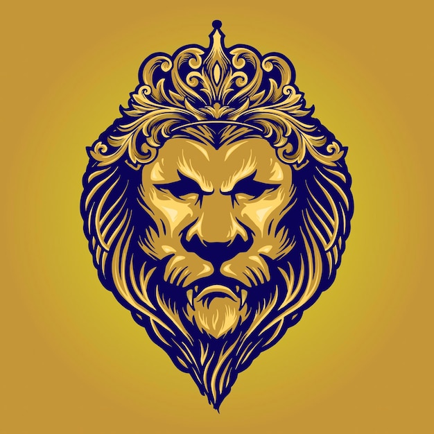 Ilustraciones de vintage gold lion king with ornament crown