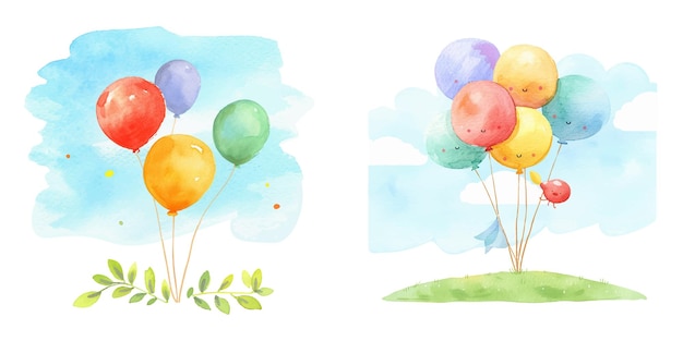 ilustrado vectorial de acuarela con globos de colores bonitos 9