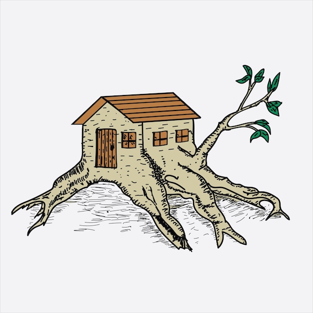 Vector ilustrador de la casa del árbol dibujado a mano