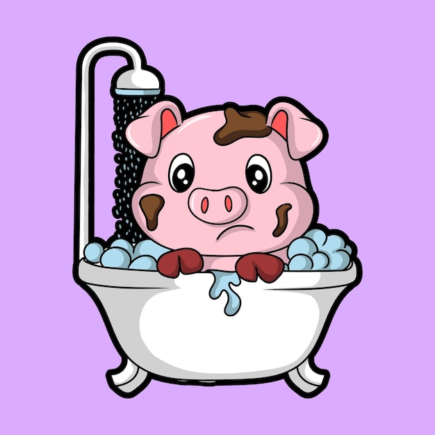 ilustrador de ilustraciones y diseño de camisetas lindo personaje ducha cerdo