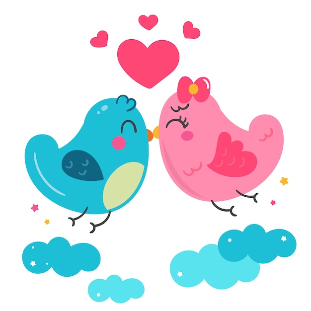 Vector ilustrador de pareja de aves con lindo corazón.