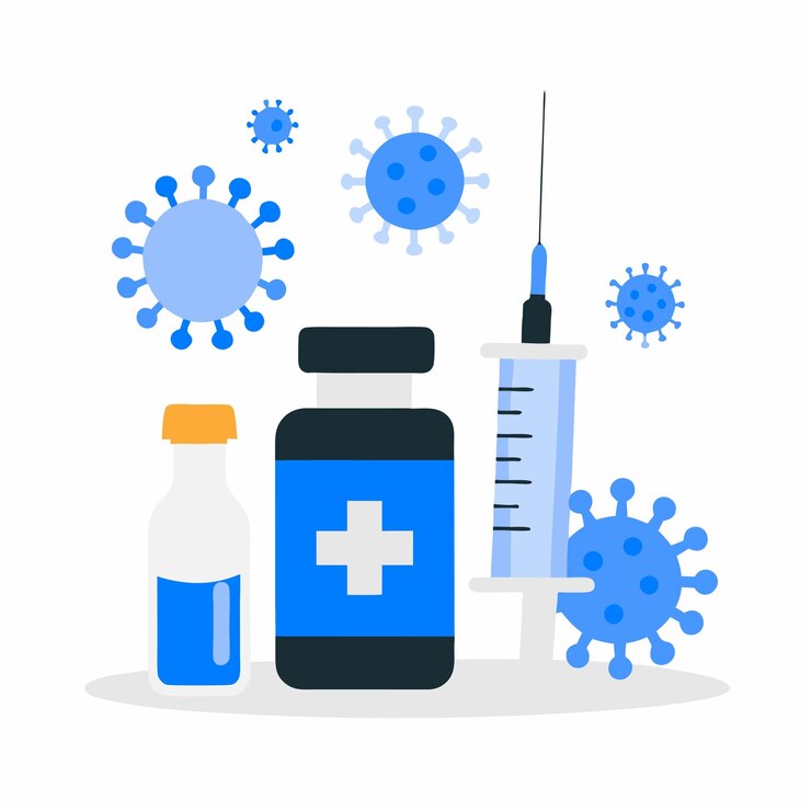 Vector ilustrando el concepto de la vacuna como escudo contra la transmisión de enfermedades