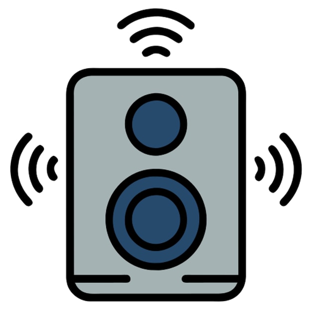 Ilustrar un icono de altavoz inteligente que significa el control activado por voz y el icono de entretenimiento