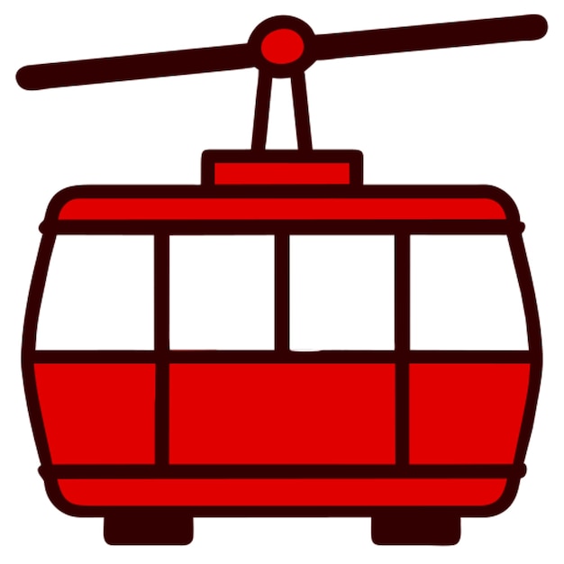 Ilustrar un icono de teleférico rojo que simboliza los paseos escénicos y el icono de transporte urbano