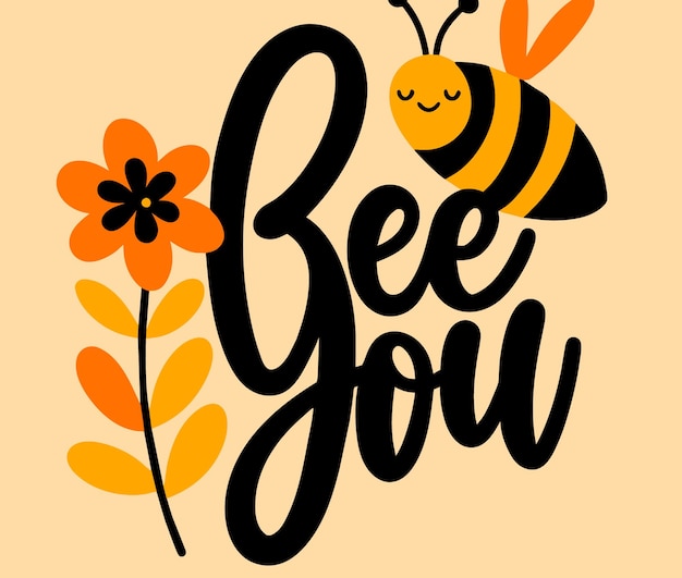 Vector una imagen de una abeja y flores con las palabras abeja usted