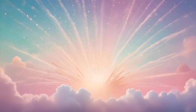 Imagen abstracta de un amanecer radiante y colorido con chispas doradas que surgen de las nubes