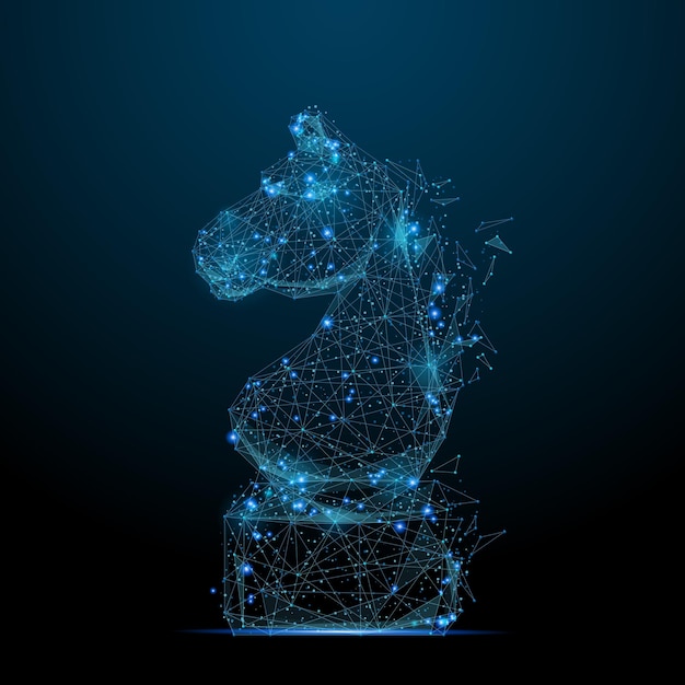 Imagen abstracta del caballo AJEDREZ bajo la forma de cielo estrellado o espacio que consiste en líneas de puntos