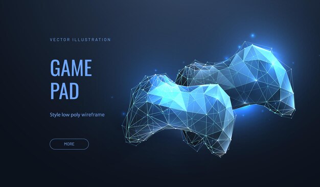 Imagen abstracta de gamepad para videojuegos. Ilustración de baja poli. Concepto de juegos de computadora. Cremallera en el fondo. Vector.