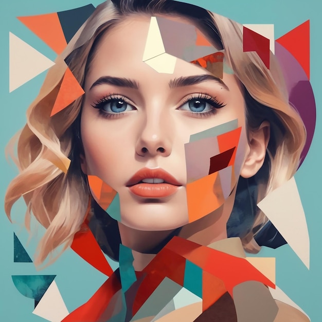 Imagen Abstracto collage de arte moderno retrato de una mujer joven Composición de collage de papel de moda
