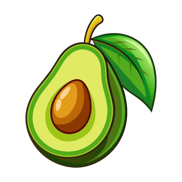 una imagen de un aguacate con una hoja verde