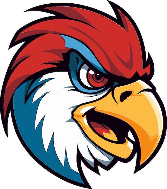 una imagen de un águila con un pico azul y rojo