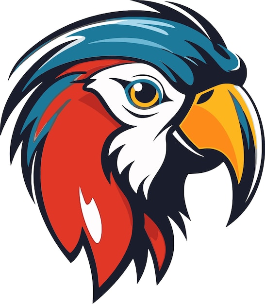 una imagen de un águila con un pico rojo y azul