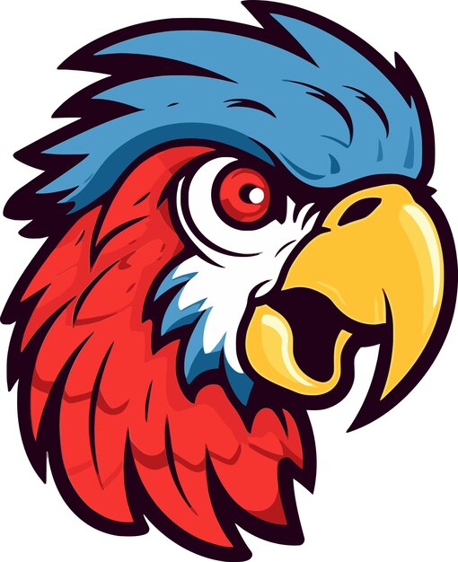 una imagen de un águila roja y azul con un pico rojo y azul