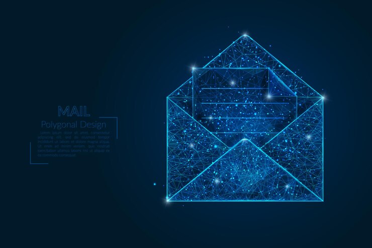 Vector imagen aislada abstracta de una carta, correo o mensaje ilustración poligonal que parece estrellas en el cielo nocturno en el espacio o fragmentos de vidrio voladores diseño digital para sitio web web internet