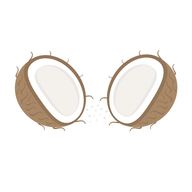 Imagen aislada de mitades de coco con toques sobre un fondo blanco. Vector