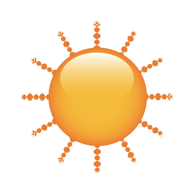 Imagen aislada del sol en color amarillo anaranjado con rayos inusuales en diferentes direcciones imagen vectorial