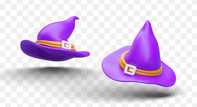 Imagen aislada de sombrero de bruja sombrero vectorial puntiagudo púrpura símbolo de magia y hechicería