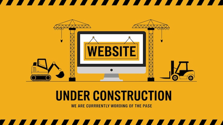 Vector una imagen amarilla muestra equipos de construcción alrededor de una pantalla de computadora que muestra el sitio web bajo el coste