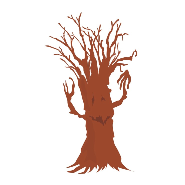 Vector imagen de un árbol aterrador con cara. dibujo vectorial para decoración de halloween en estilo plano