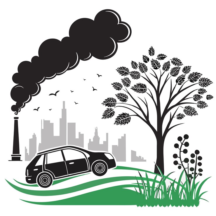 Vector una imagen de un árbol y un coche con un árbol en el fondo