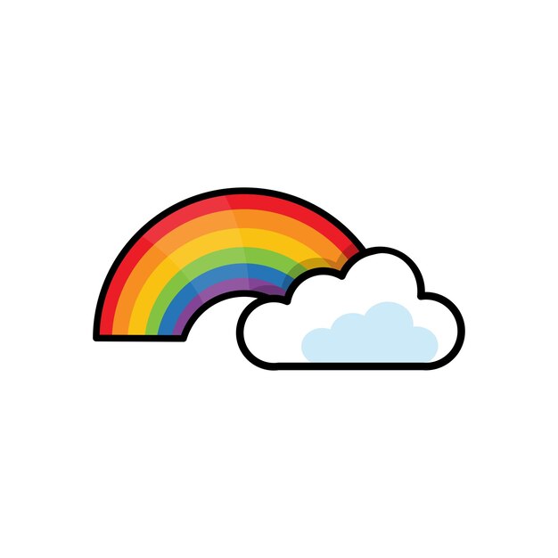 Imagen de un arco iris y nubes estilo cómic pop art ilustración vectorial aislado sobre fondo blanco