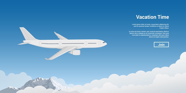 Imagen de un avión que volaba por encima del cielo, vacaciones, viaje de vacaciones, concepto de billetes de avión