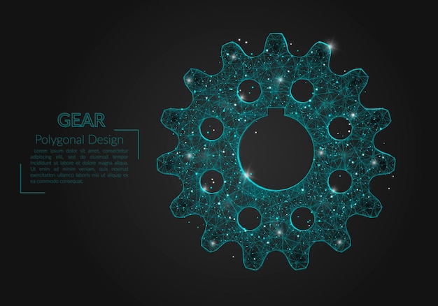 Imagen azul aislada abstracta de un engranaje La ilustración poligonal parece estrellas en el cielo nocturno blask en espacio o fragmentos de vidrio voladores Diseño digital para sitio web internet