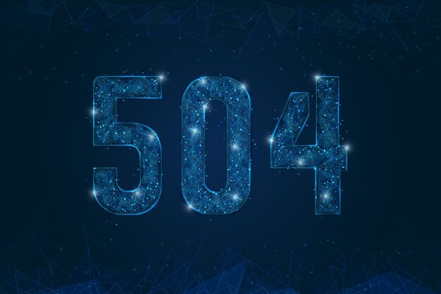 Imagen azul aislada abstracta de HTTP Error 504 Gateway Timeout Ilustración de marco de alambre poligonal bajo de poli parece estrellas en el cielo nocturno negro en el espacio o fragmentos de vidrio voladores