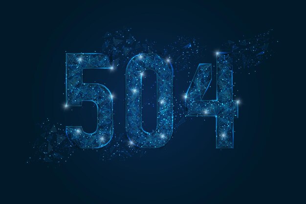 Imagen azul aislada abstracta de HTTP Error 504 Gateway Timeout Ilustración de marco de alambre poligonal bajo de poli parece estrellas en el cielo nocturno negro en el espacio o fragmentos de vidrio voladores