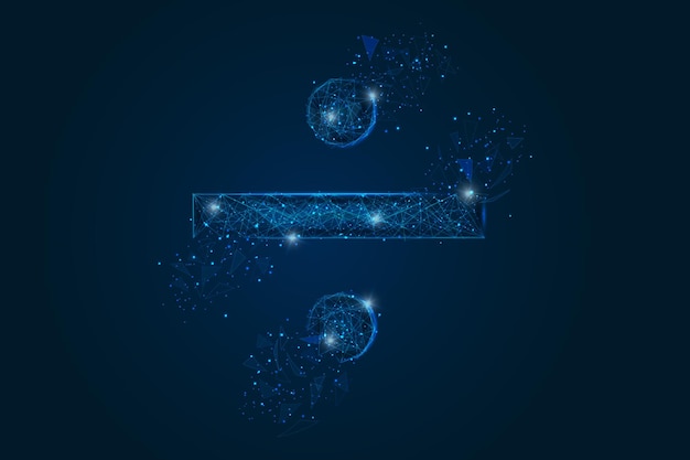 Imagen azul aislada abstracta de un signo de división La ilustración poligonal parece estrellas en el cielo nocturno blask en spase o fragmentos de vidrio volador Diseño digital para sitio web web internet