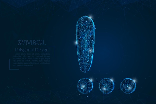 Imagen azul aislada abstracta de un signo de exclamación La ilustración poligonal parece estrellas en el cielo nocturno blask en spase o fragmentos de vidrio volador Diseño digital para sitio web web internet