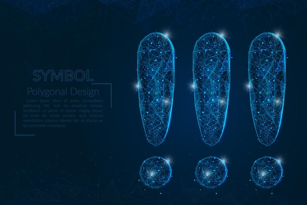 Imagen azul aislada abstracta de un signo de exclamación La ilustración poligonal parece estrellas en el cielo nocturno blask en spase o fragmentos de vidrio volador Diseño digital para sitio web web internet