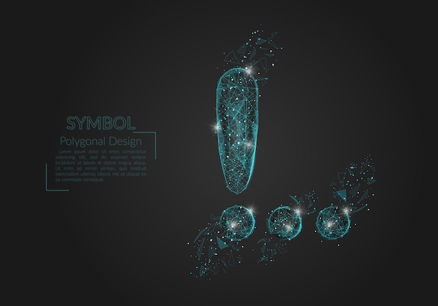 Imagen azul aislada abstracta de un signo de exclamación La ilustración poligonal parece estrellas en el cielo nocturno blask en spase o fragmentos de vidrio volador Diseño digital para sitio web web internet