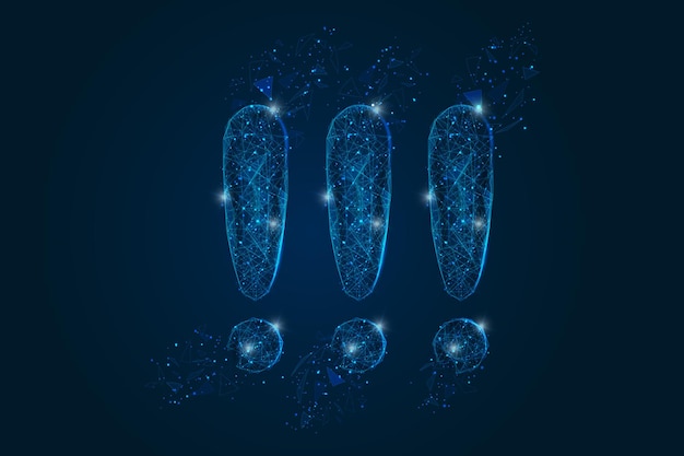 Imagen azul aislada abstracta de un signo de exclamación La ilustración poligonal parece estrellas