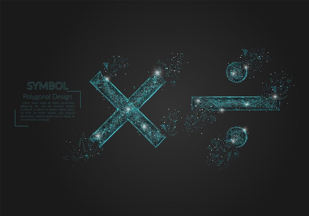Imagen azul aislada abstracta de signos matemáticos La ilustración poligonal parece estrellas en el cielo nocturno negro en espacio o fragmentos de vidrio voladores Diseño digital para sitios web internet
