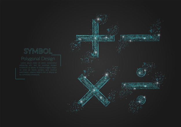 Imagen azul aislada abstracta de signos matemáticos La ilustración poligonal parece estrellas en el cielo nocturno negro en espacio o fragmentos de vidrio voladores Diseño digital para sitios web internet