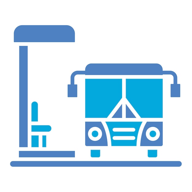 una imagen azul y blanca de un autobús con la palabra ir en él