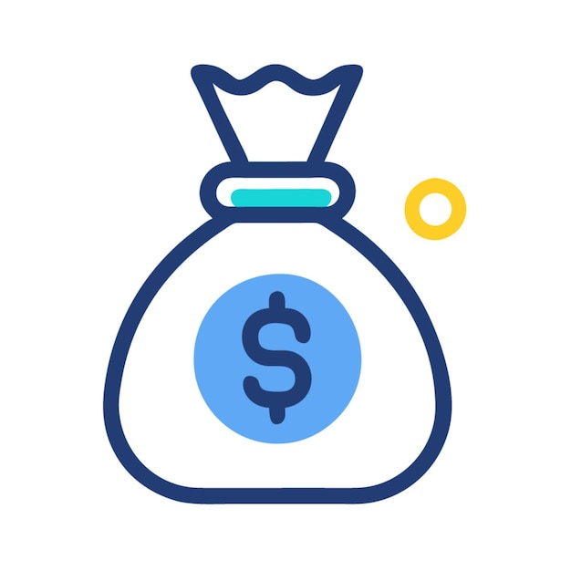 una imagen azul y blanca de una bolsa de dinero con un símbolo de dólar en ella
