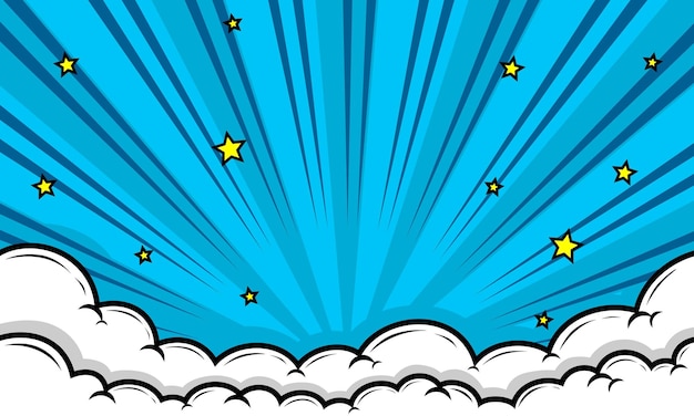 una imagen azul y blanca de un cielo con estrellas y nubes