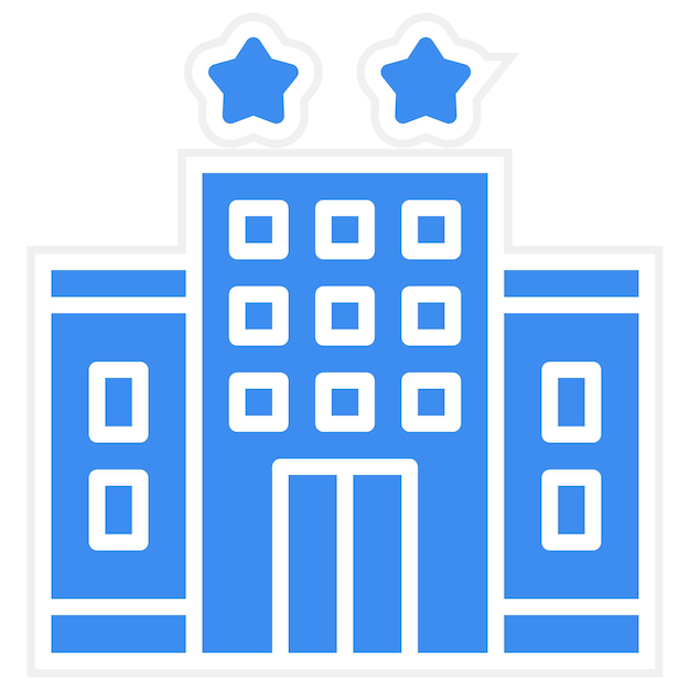 una imagen azul y blanca de un edificio con estrellas en él