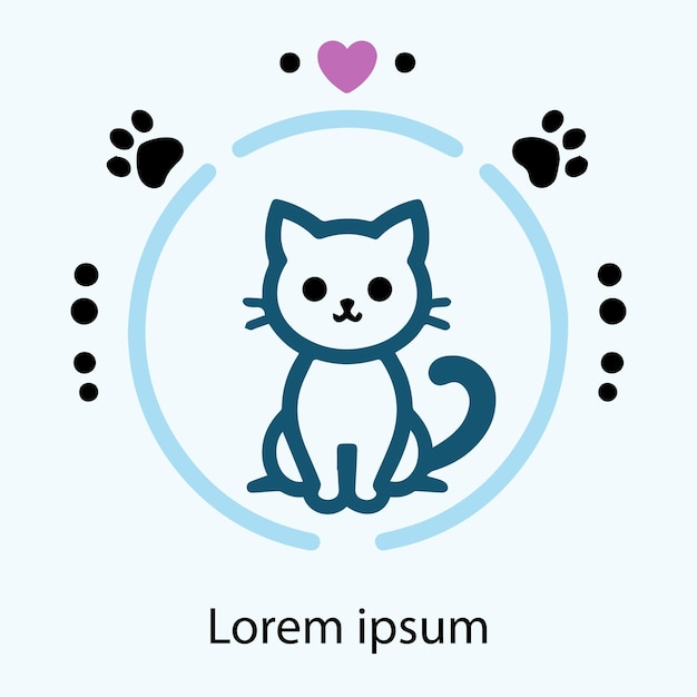 una imagen azul y blanca de un gato con un corazón en él
