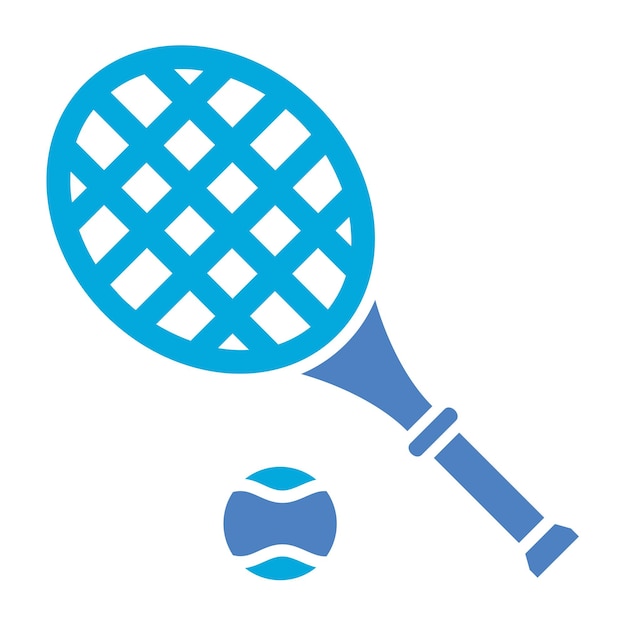 Vector una imagen azul y blanca de una raqueta de tenis con una pelota y una pelota