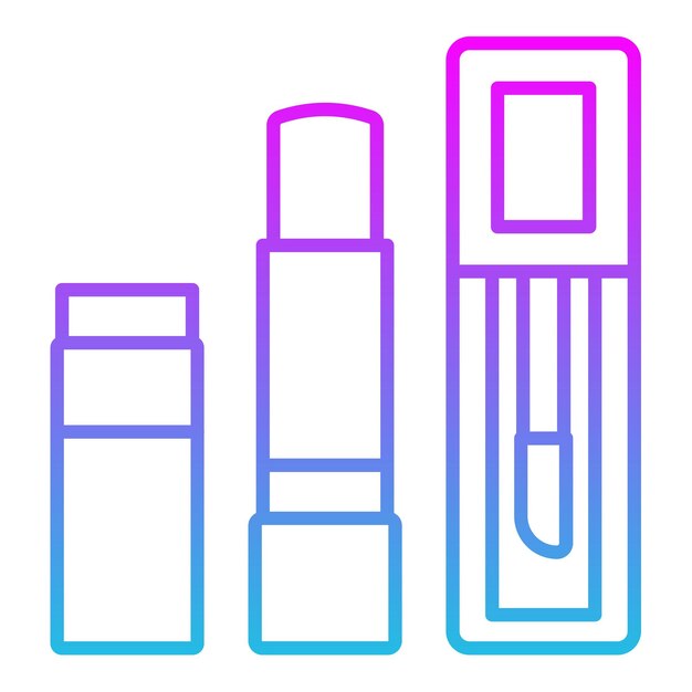 una imagen azul y rosa de una botella de lápiz labial y un tubo de brillo labial