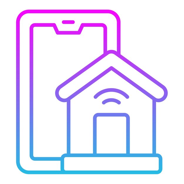 una imagen azul y rosa de una casa con un teléfono en ella