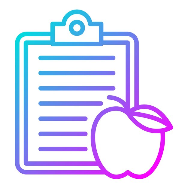 una imagen azul y rosa de un papel con una manzana en él