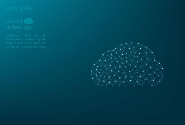 Imagen de baja poli vectorial de una nube tecnológica de almacenamiento de nube tecnológica hecha de cuadrícula y puntos