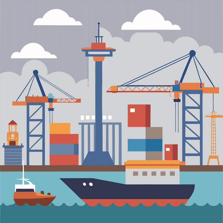 Vector una imagen de un barco y un barco con un barco en el fondo