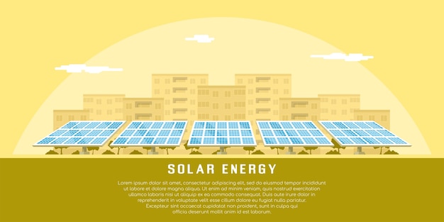 Imagen de baterías solares con silueta de ciudad en el fondo, concepto de energía solar renovable